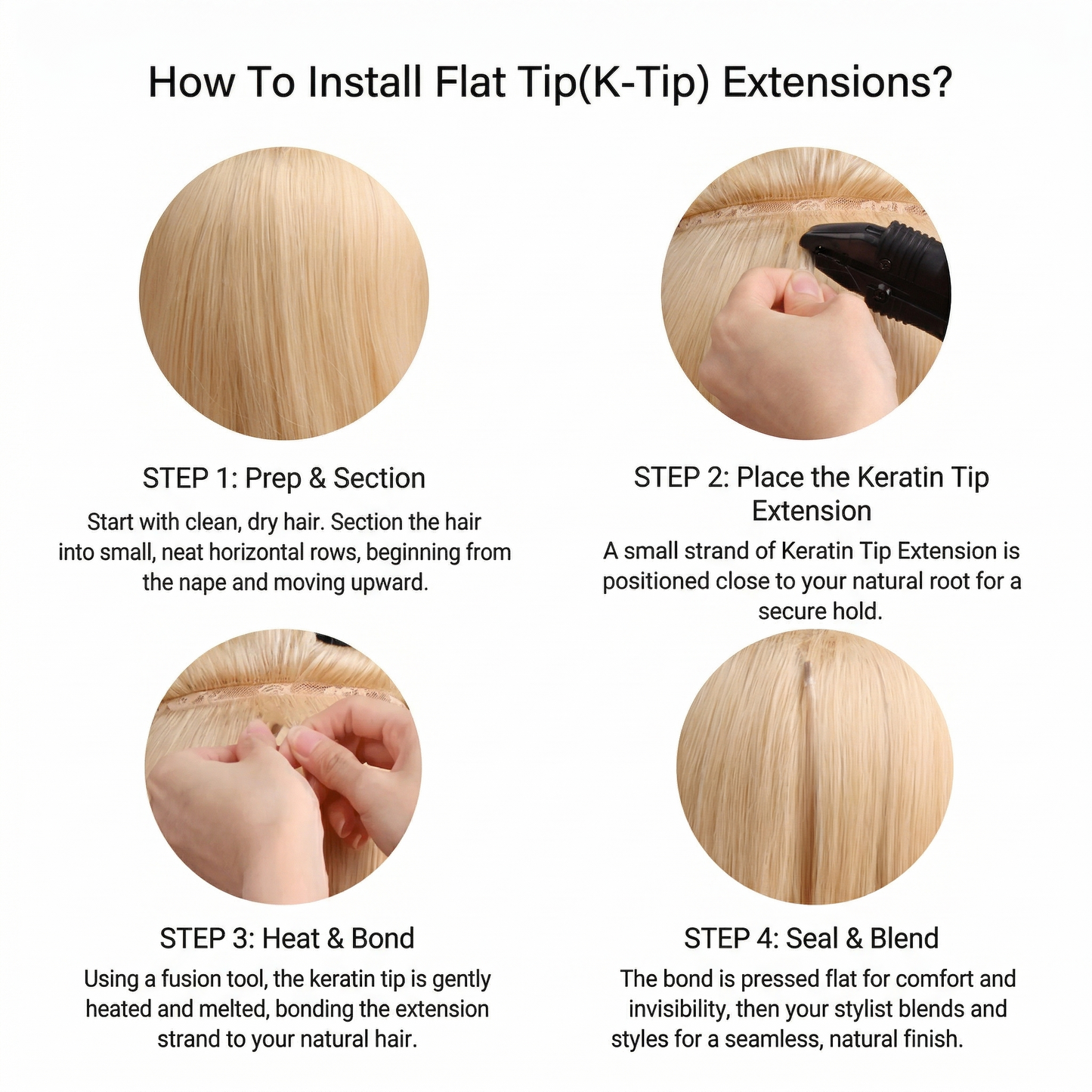 Flat Tip-  Human Hair Extensions Pre Bonded Flat Tip Fusion Hair Extension