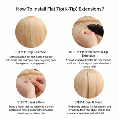 Flat Tip-  Human Hair Extensions Pre Bonded Flat Tip Fusion Hair Extension
