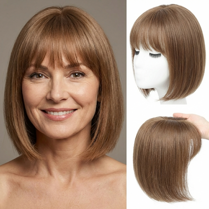 Premium Short Straight Hairpiece with Bangs - Instant Fullness & Breathable Comfort