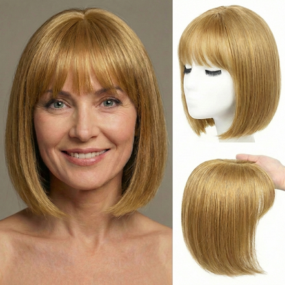 Premium Short Straight Hairpiece with Bangs - Instant Fullness & Breathable Comfort