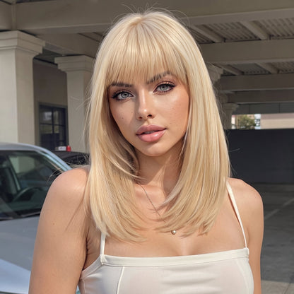 Straight Hair Topper with Bangs for Thinning Hair – Seamless Clip-in Crown Hairpiece for Women