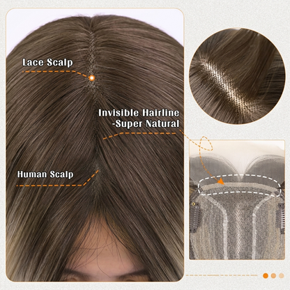 14" Lace Front Short Straight Hair Topper – Invisible Seamless Center Part Hairpiece