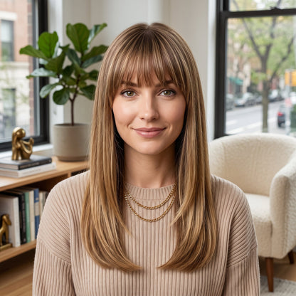 Straight Hair Topper with Bangs for Thinning Hair – Seamless Clip-in Crown Hairpiece for Women