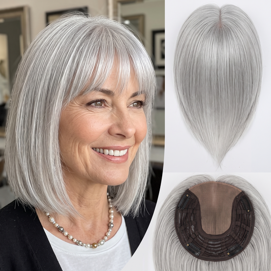 Straight Hair Topper for Thinning Hair-Instant Volume & Bangs