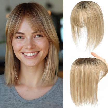4''x4.7'' Premium Virgin Human Hair Toppers with Bangs, Seamless Wiglets for Thinning Hair
