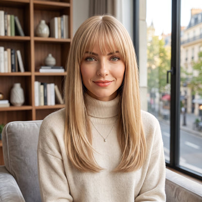 Straight Hair Topper with Bangs for Thinning Hair – Seamless Clip-in Crown Hairpiece for Women