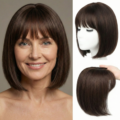 Premium Short Straight Hairpiece with Bangs - Instant Fullness & Breathable Comfort