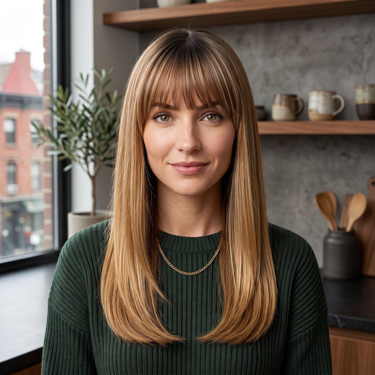 Straight Hair Topper with Bangs for Thinning Hair – Seamless Clip-in Crown Hairpiece for Women