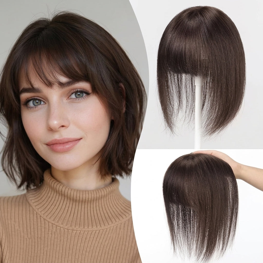 Straight Hair Topper with Bangs for Thinning Hair – Seamless Clip-in Crown Hairpiece for Women