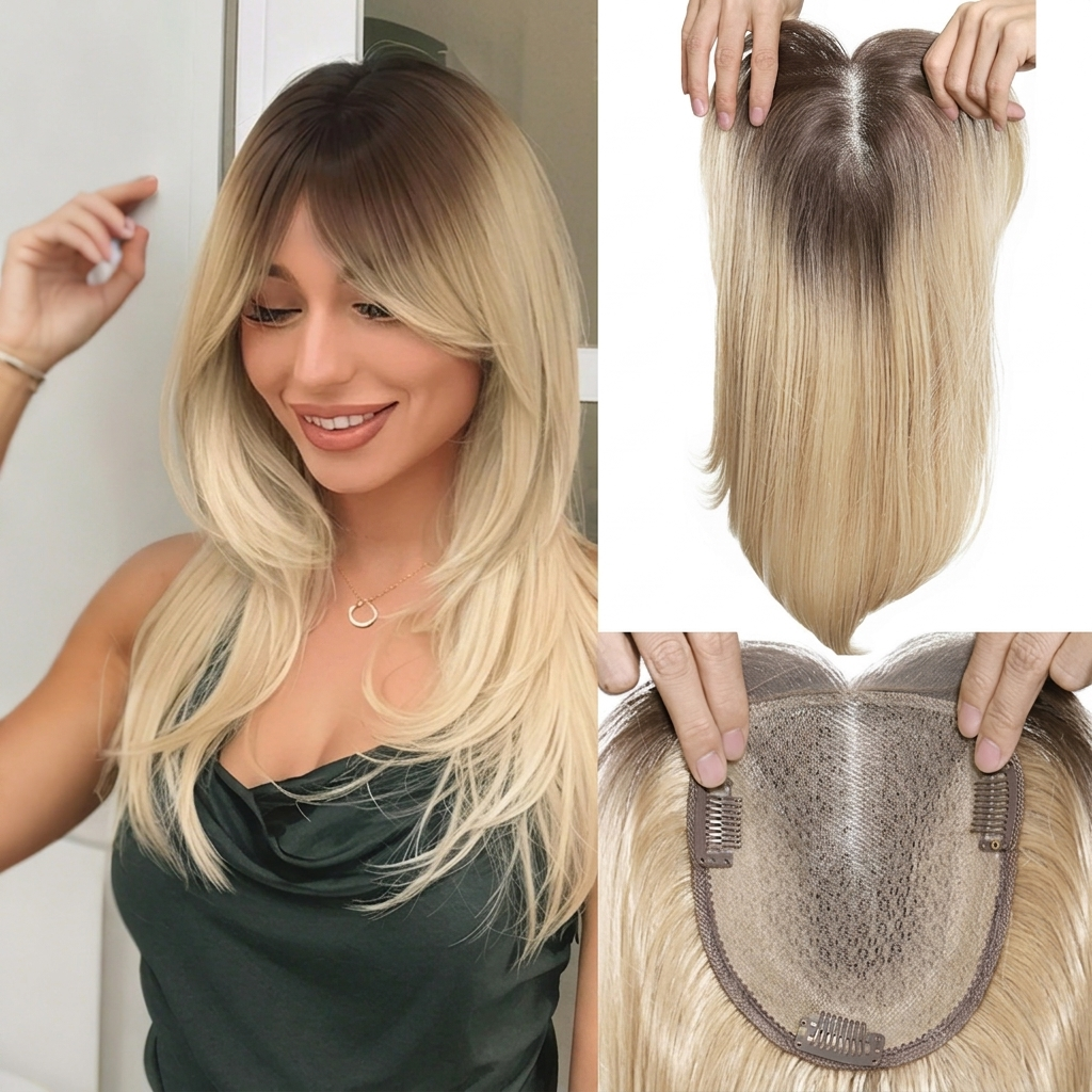 14" Lace Front Short Straight Hair Topper – Invisible Seamless Center Part Hairpiece