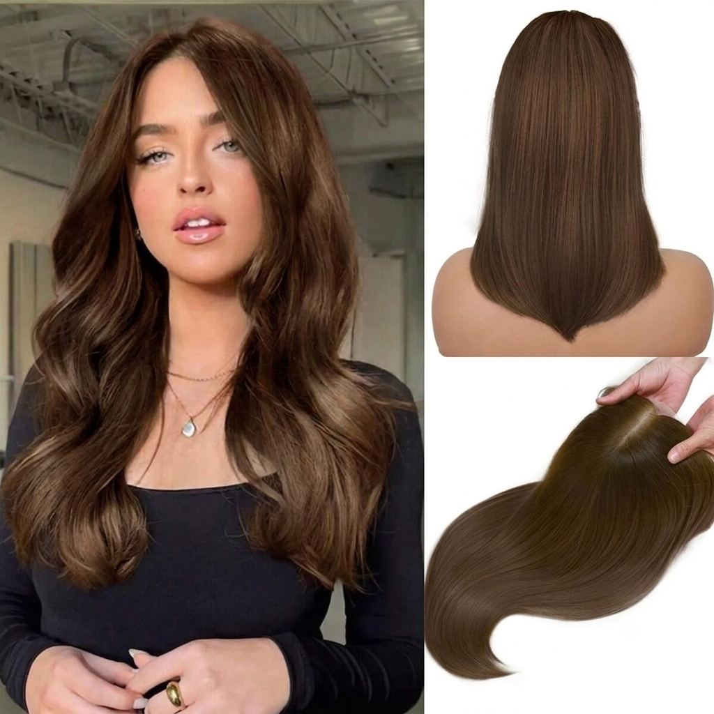 14" Lace Front Short Straight Hair Topper – Invisible Seamless Center Part Hairpiece