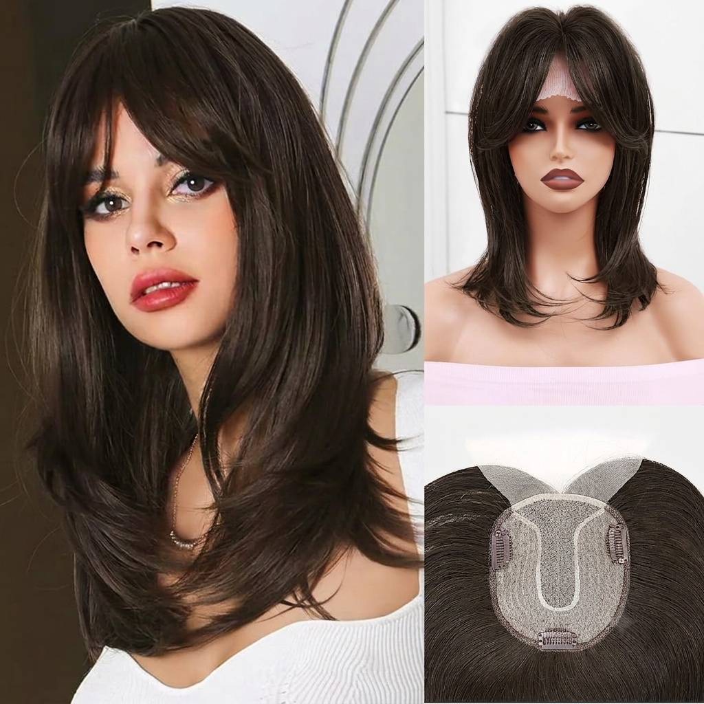 14" Lace Front Short Straight Hair Topper – Invisible Seamless Center Part Hairpiece