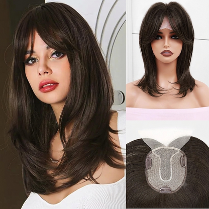 14" Lace Front Short Straight Hair Topper – Invisible Seamless Center Part Hairpiece