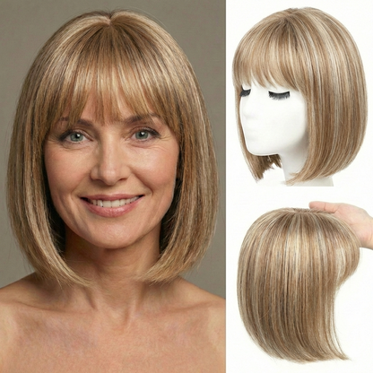 Premium Short Straight Hairpiece with Bangs - Instant Fullness & Breathable Comfort