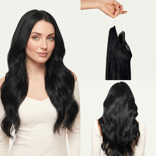 100% Human Hair Halo Extensions - Jet Black