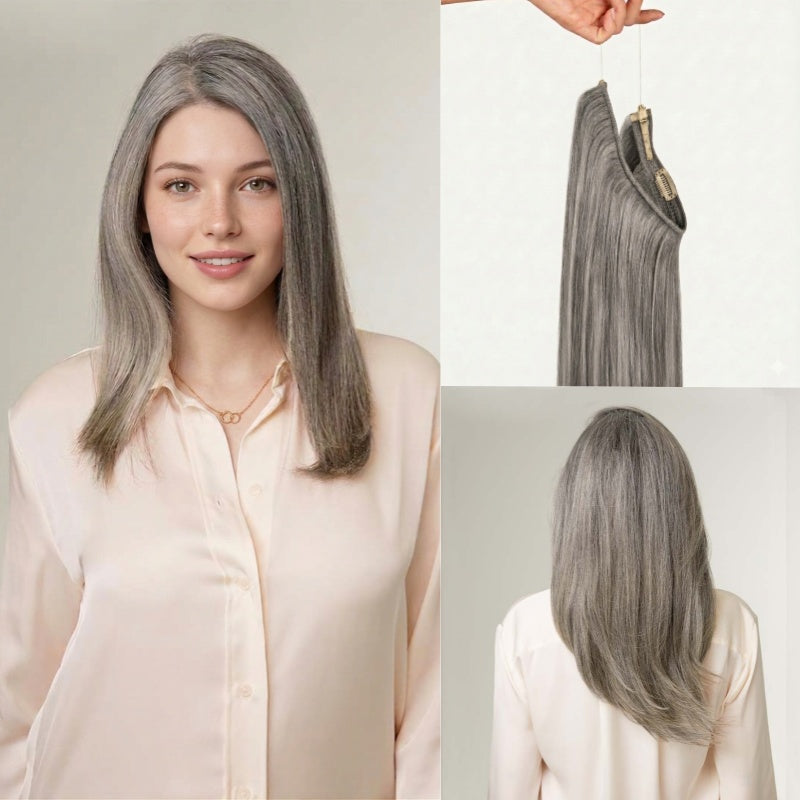 100% Human Hair Halo Extensions - Ash Brown Highlights