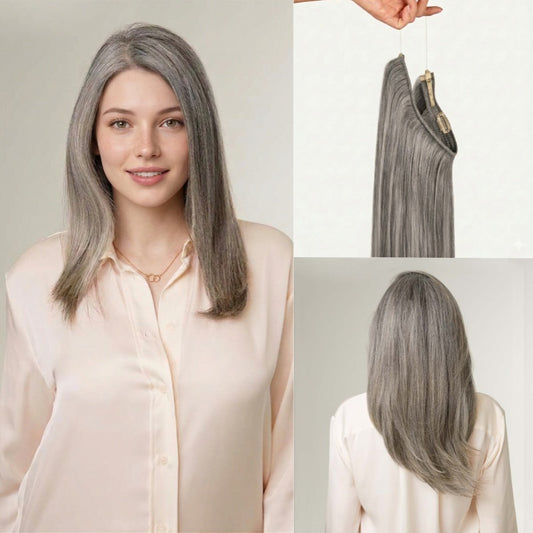 100% Human Hair Halo Extensions - Light Gray