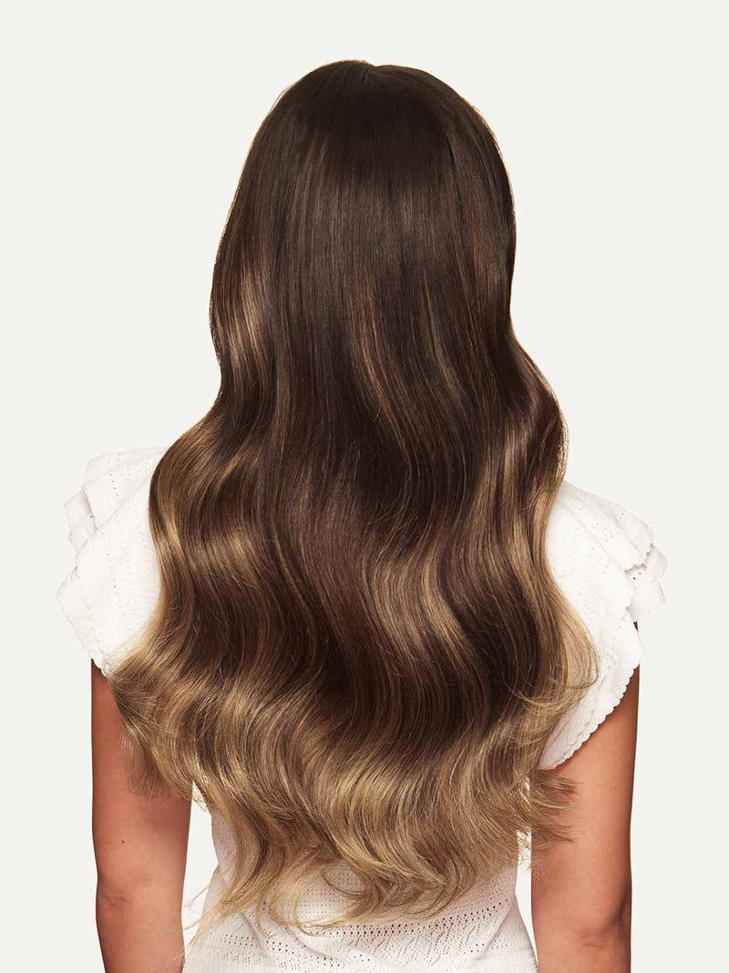 100% Human Hair Halo Extensions - Dark Brown Balayage