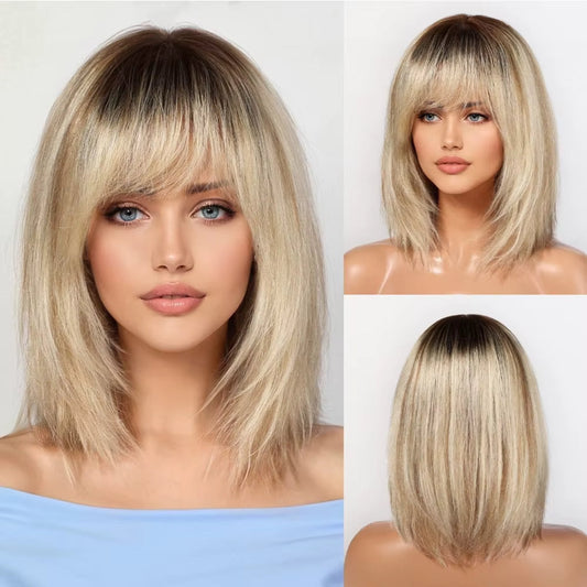 Ombre Balayage 100% Human Hair Topper With Bangs For Woman