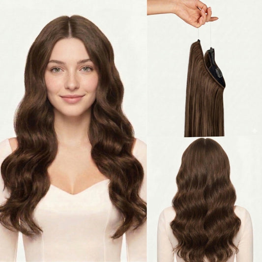 100% Human Hair Halo Extensions - Medium Natural Brown