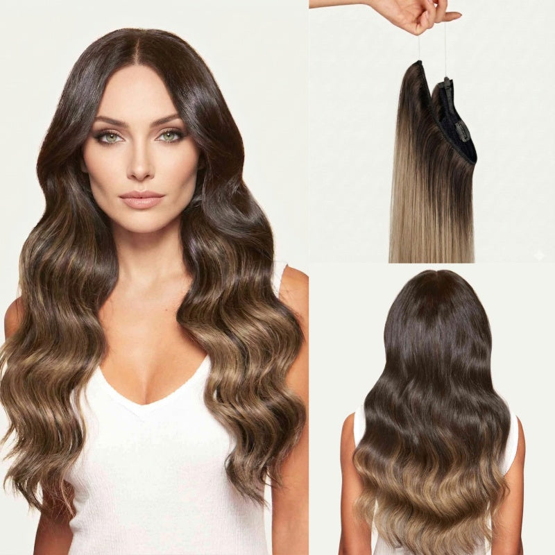 100% Human Hair Halo Extensions - Ash Brown Highlights