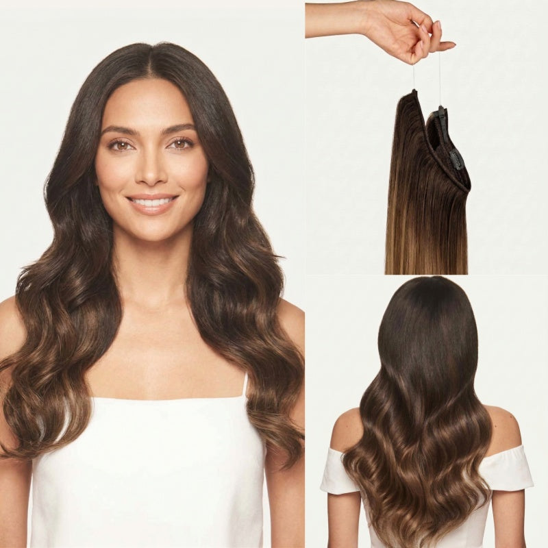 100% Human Hair Halo Extensions - Ash Brown Highlights
