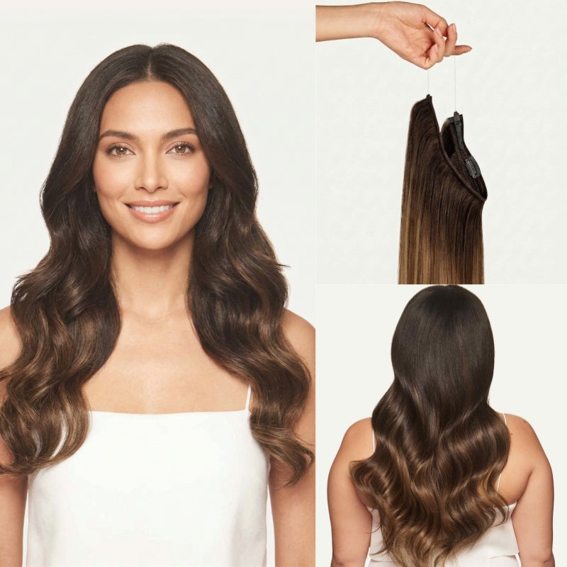 100% Human Hair Halo Extensions - Ash Brown Highlights