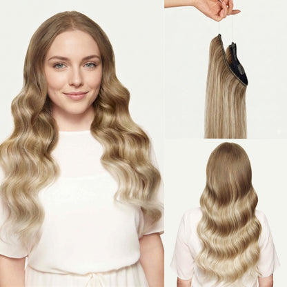 100% Human Hair Halo Extensions - Natural Blonde Balayage