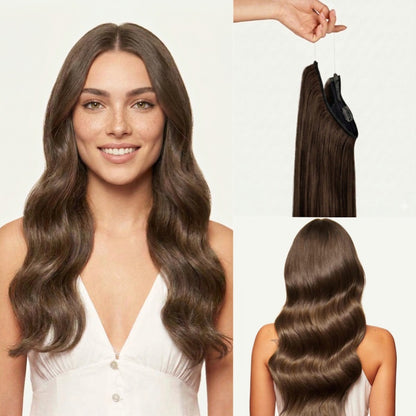 100% Human Hair Halo Extensions - Ash Brown Highlights