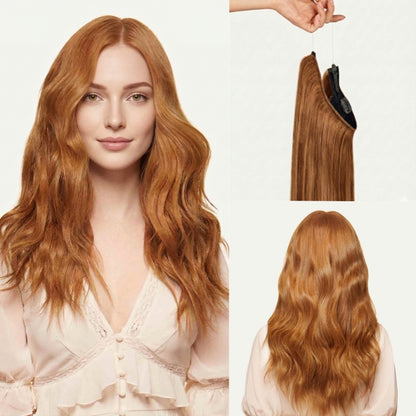 100% Human Hair Halo Extensions - Natural Red