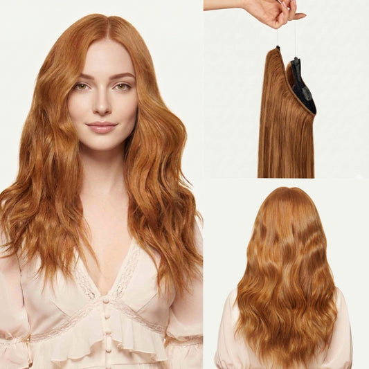 100% Human Hair Halo Extensions - Natural Red