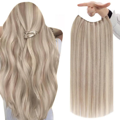 Secure Fit Hybrid Halo Hair Extensions - Non-Slip Clips & Invisible Wire, Seamless Natural Synthetic Fiber for Instant Volume & Thickness
