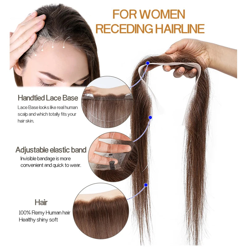 2X13Inch Lace No Clip Fish Line Invisible Hair Front Toupee Hairline 100% Human Hair