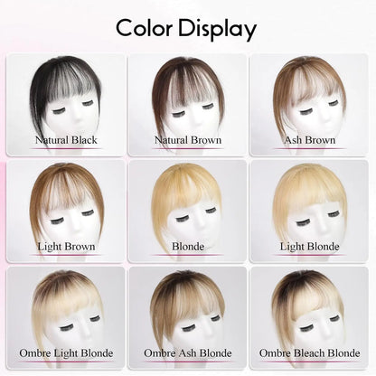 100% Real Human Hair Bangs 3 Secure Clips in Remy Hair Extensions for Woman 360° Full Coverage Natural Air Bangs with Temples