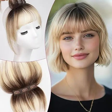 100% Real Human Hair Bangs 3 Secure Clips in Remy Hair Extensions for Woman 360° Full Coverage Natural Air Bangs with Temples