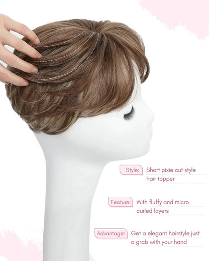 Summer Breathable Short Hair Topper for Thinning Hair