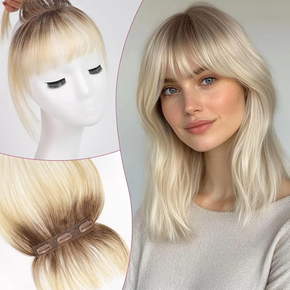 100% Real Human Hair Bangs 3 Secure Clips in Remy Hair Extensions for Woman 360° Full Coverage Natural Air Bangs with Temples