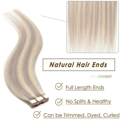 Tape in Hair Extensions 100% Real Human Hair Seamless Skin Wefts Tape in Hair Extensions For Women Highlight 20pcs 50g