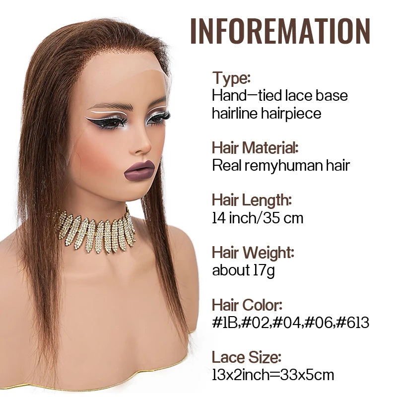 2X13Inch Lace No Clip Fish Line Invisible Hair Front Toupee Hairline 100% Human Hair