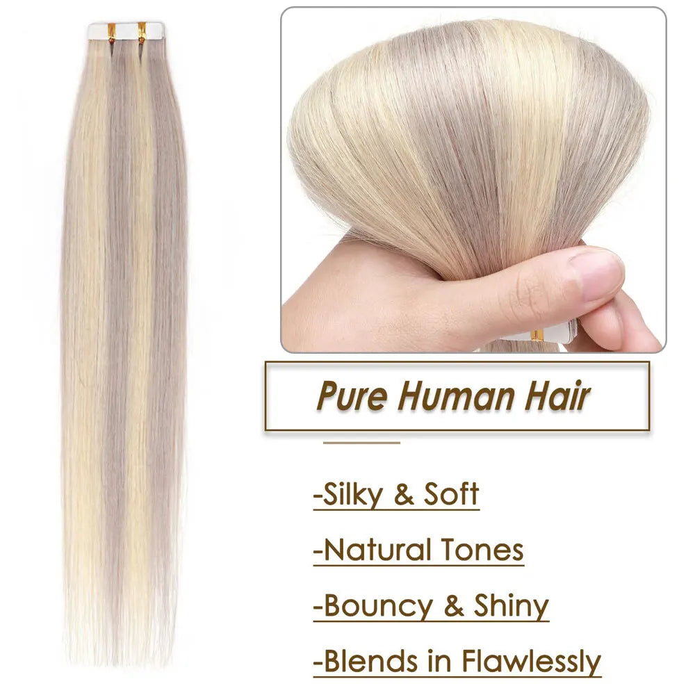 Tape in Hair Extensions 100% Real Human Hair Seamless Skin Wefts Tape in Hair Extensions For Women Highlight 20pcs 50g