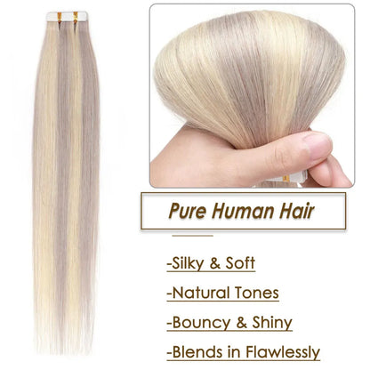 Tape in Hair Extensions 100% Real Human Hair Seamless Skin Wefts Tape in Hair Extensions For Women Highlight 20pcs 50g