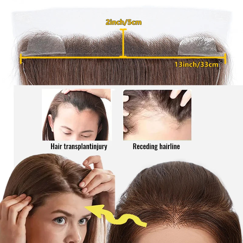 2X13Inch Lace No Clip Fish Line Invisible Hair Front Toupee Hairline 100% Human Hair