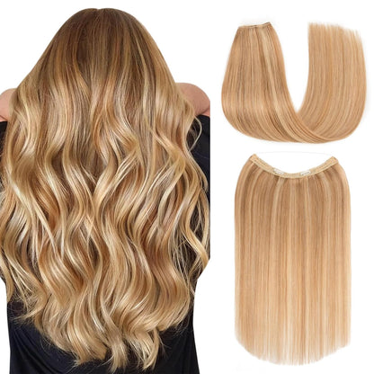 Secure Fit Hybrid Halo Hair Extensions - Non-Slip Clips & Invisible Wire, Seamless Natural Synthetic Fiber for Instant Volume & Thickness