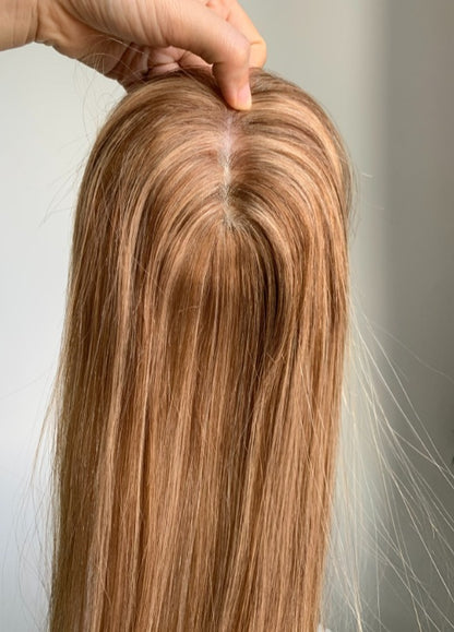(Cindy) Straight Human Hair topper Without Bangs Right Side Parted