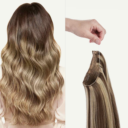 Secure Fit Hybrid Halo Hair Extensions - Non-Slip Clips & Invisible Wire, Seamless Natural Synthetic Fiber for Instant Volume & Thickness