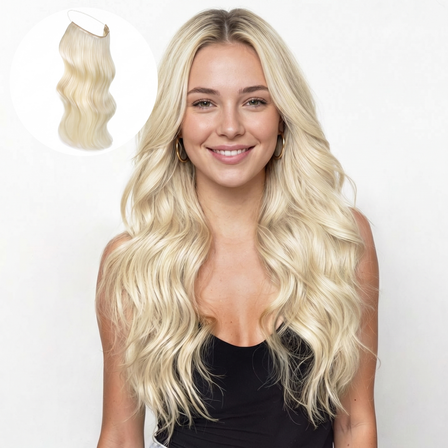 Secure Fit Hybrid Halo Hair Extensions - Non-Slip Clips & Invisible Wire, Seamless Natural Synthetic Fiber for Instant Volume & Thickness
