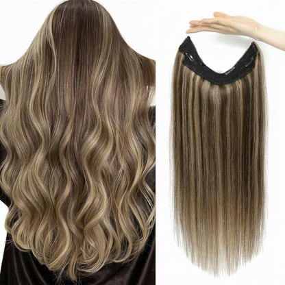 100% Human Hair Halo Extensions - Ash Brown Highlights