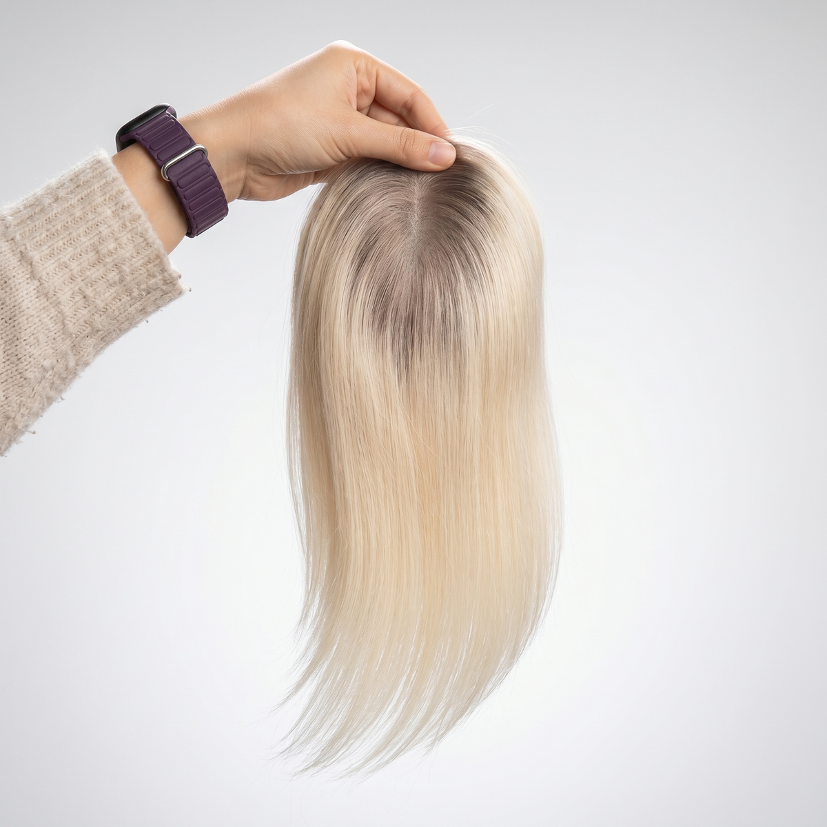 4''x4.7'' Premium Virgin Human Hair Toppers with Bangs, Seamless Wiglets for Thinning Hair