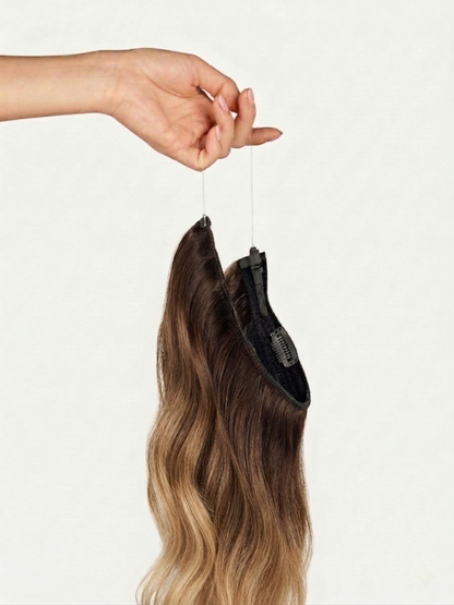 100% Human Hair Halo Extensions - Dark Brown Balayage
