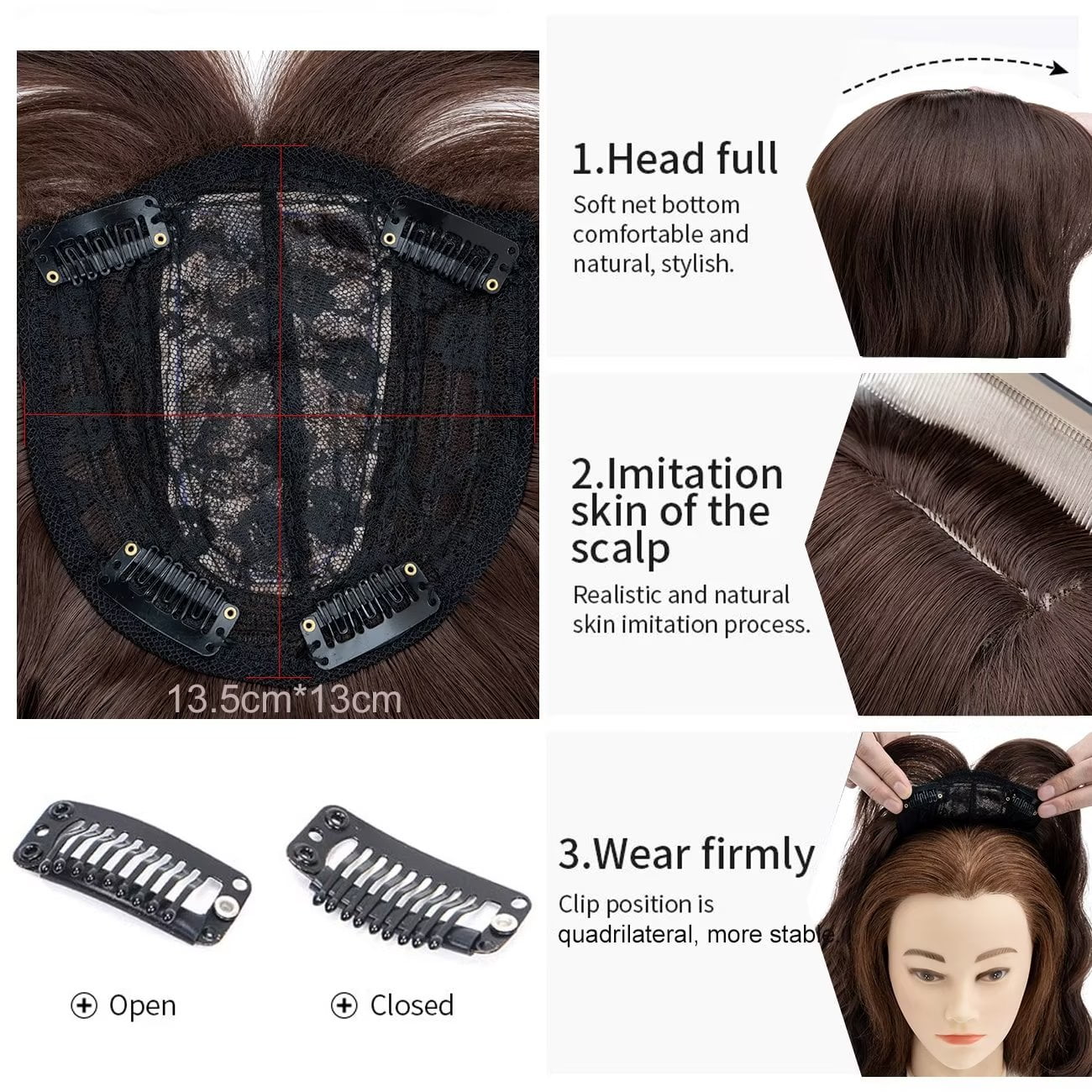 Luxury & Undetectable Natural Wavy Hair Topper With Bangs for Thinning Hair